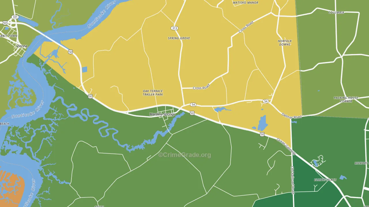 Mardela Springs, MD Map of Theft Rates