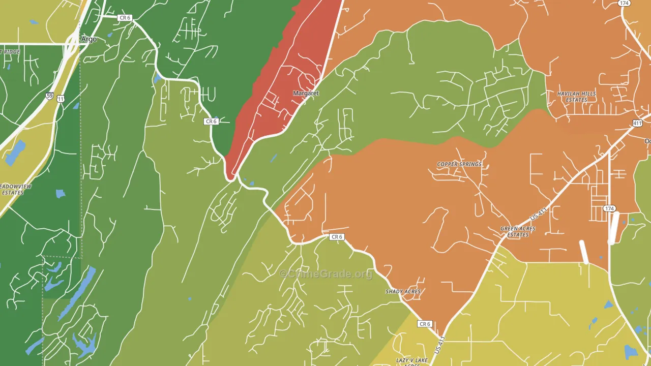 Margaret, AL Map of Theft Rates