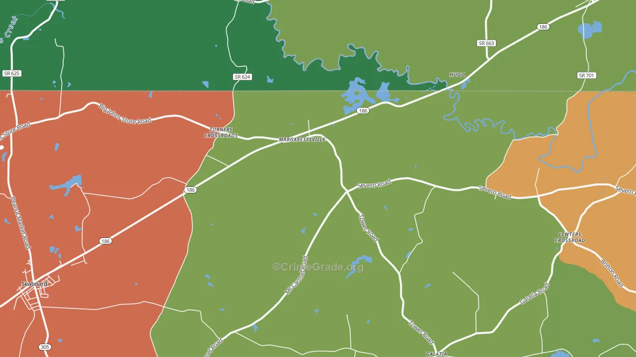 Margarettsville, NC Map of Theft Rates