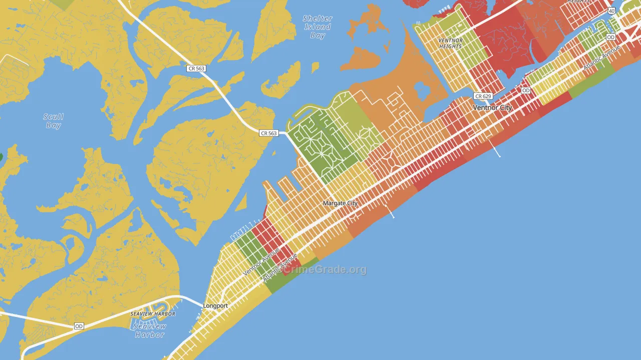 Margate City, NJ Map of Theft Rates