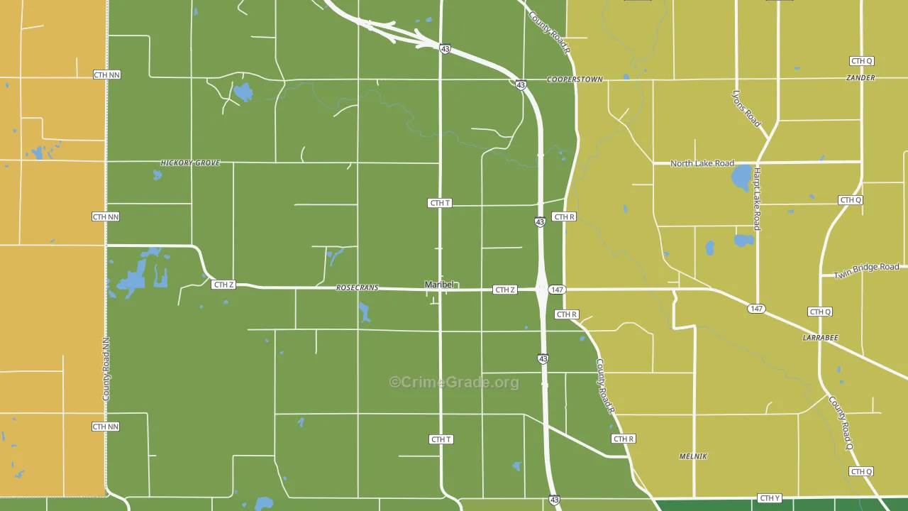 Maribel, WI Map of Theft Rates