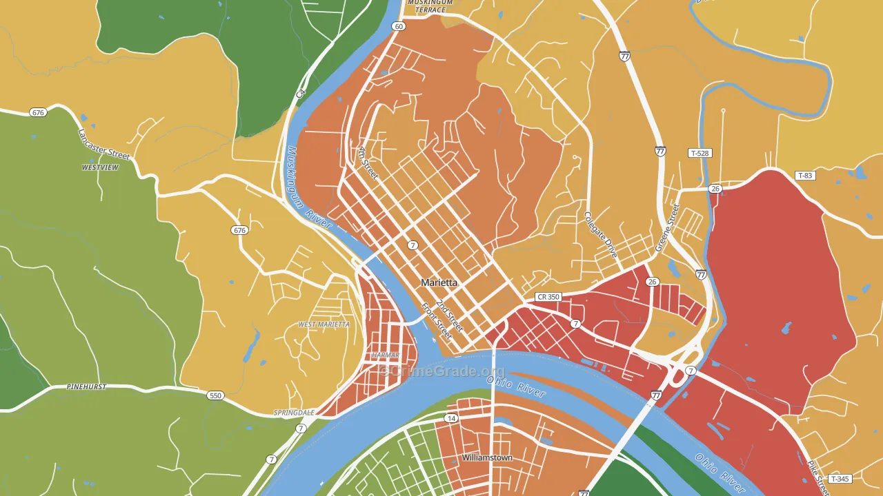 Marietta Historic District, Marietta, OH Map of Theft Rates