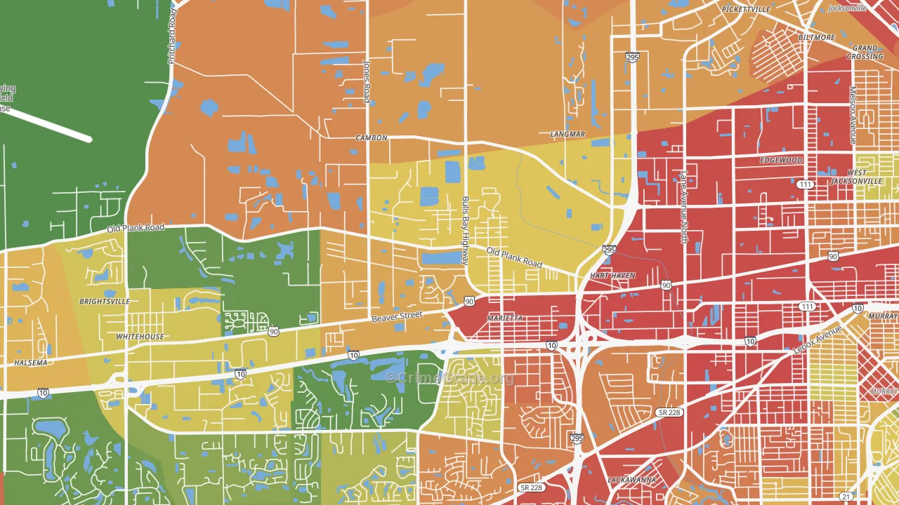 Marietta, Jacksonville, FL Map of Theft Rates