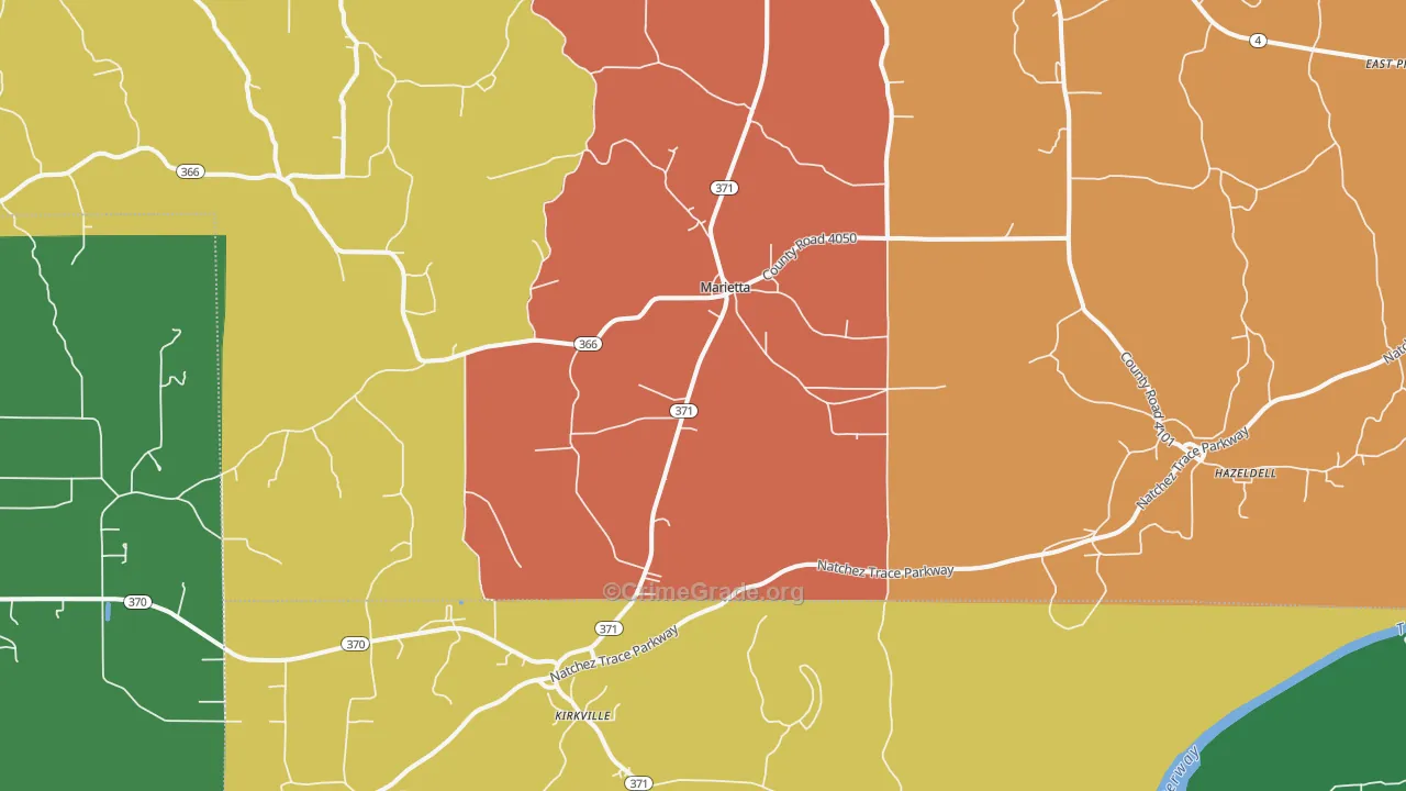 Marietta, MS Map of Theft Rates