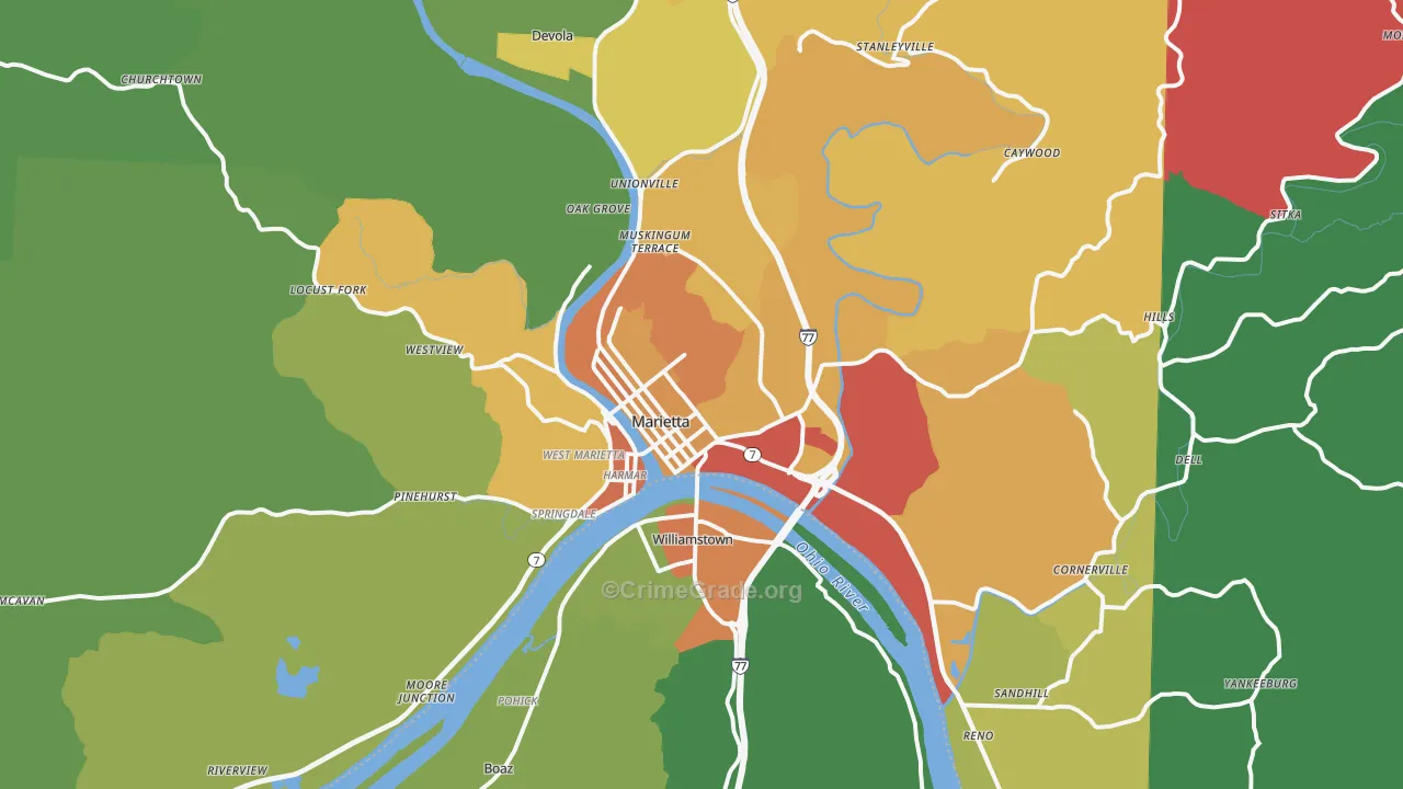 Marietta, OH Map of Theft Rates