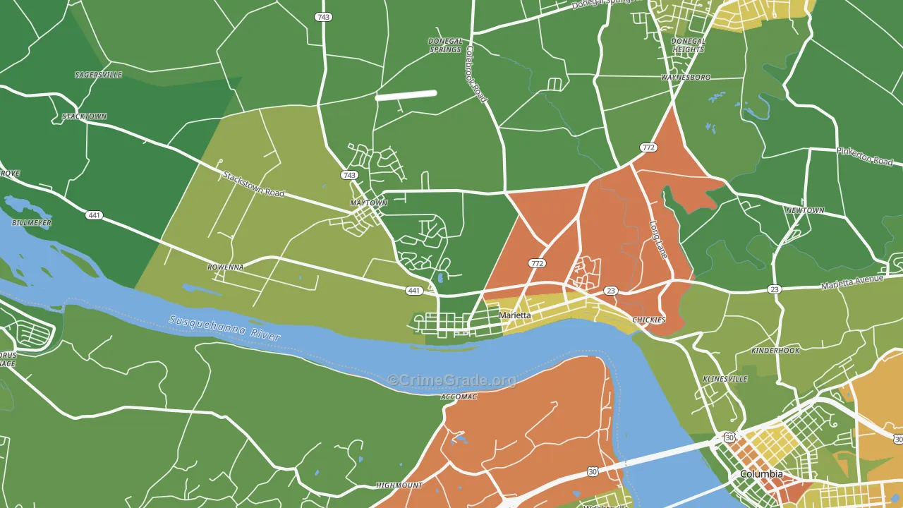 Marietta, PA Map of Theft Rates