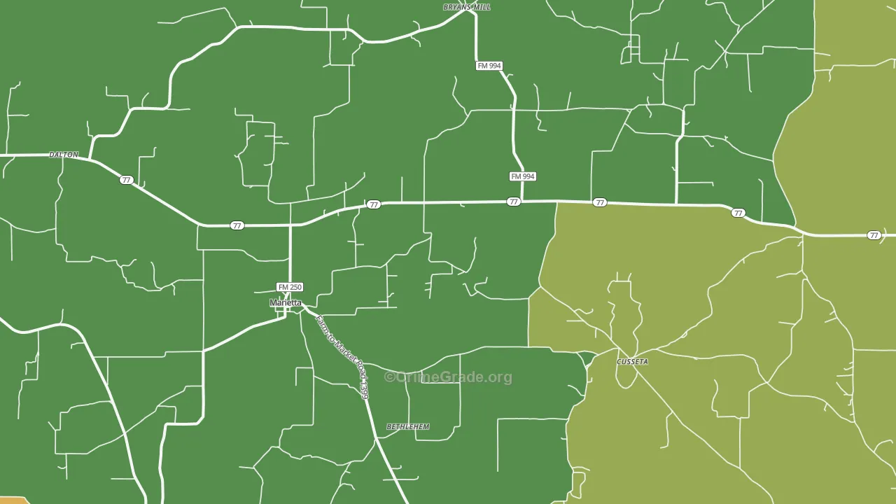Marietta, TX Map of Theft Rates