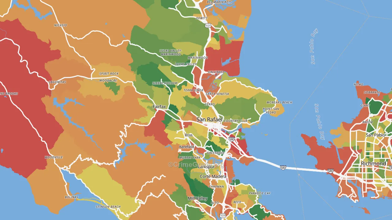 Marin County, CA Map of Theft Rates