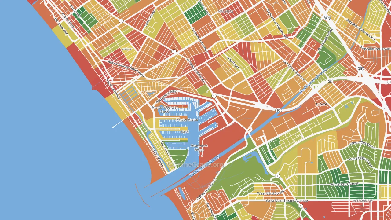 Marina Del Rey, CA Map of Theft Rates