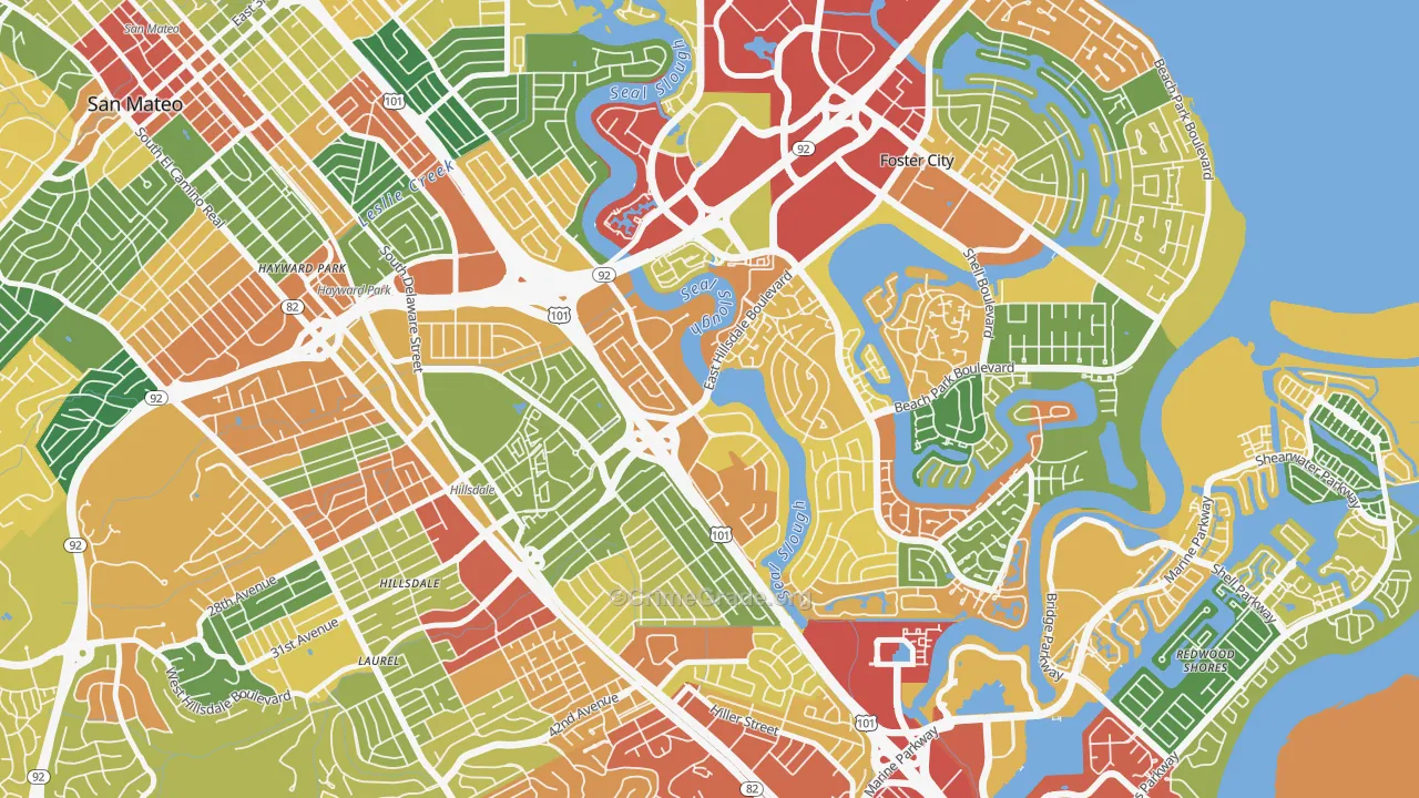 Marina Lagoon, San Mateo, CA Map of Theft Rates