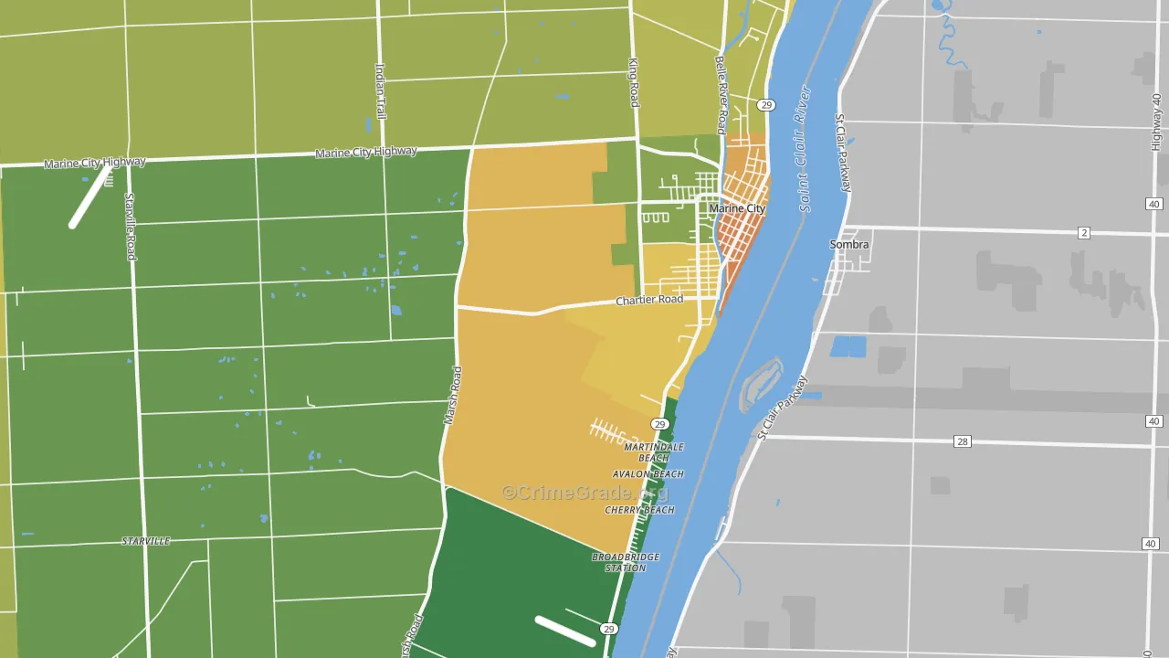 Marine City, MI Map of Theft Rates