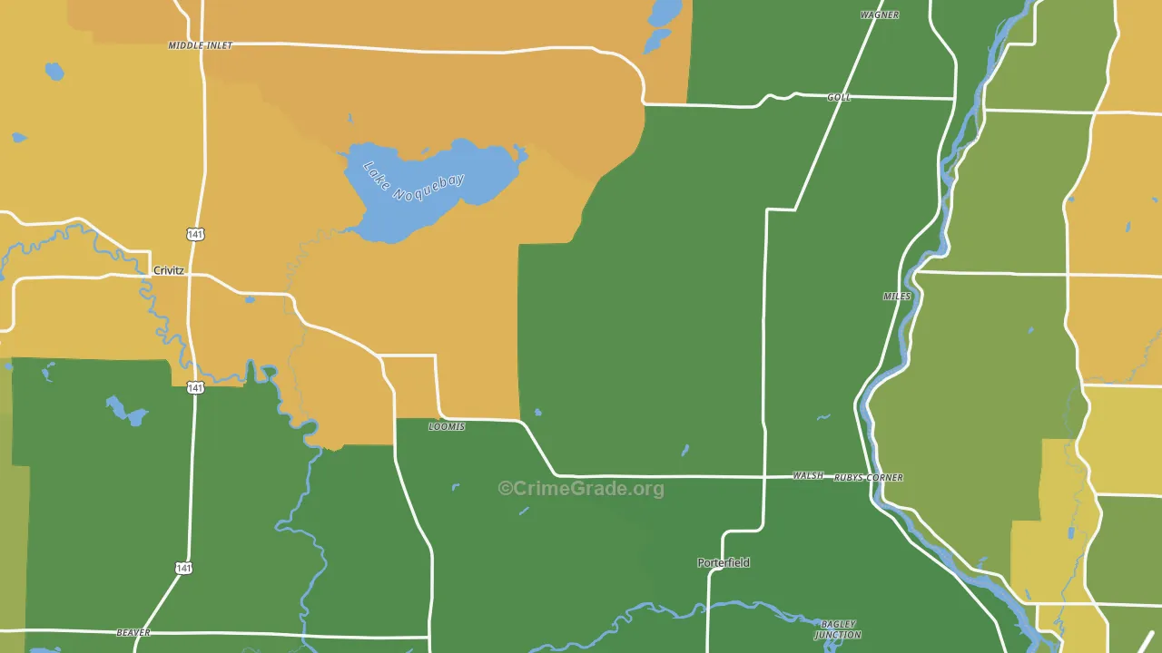 Marinette County, WI Map of Theft Rates