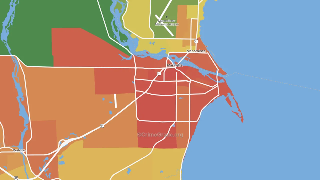 Marinette, WI Map of Theft Rates