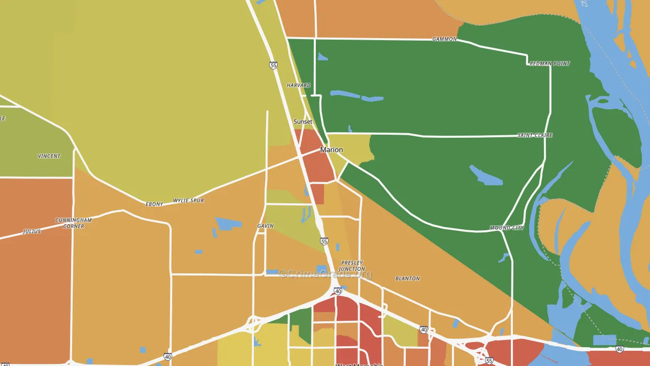 Marion, AR Map of Theft Rates