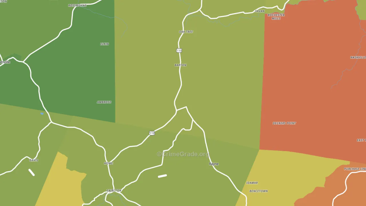 Marion Center, PA Map of Theft Rates