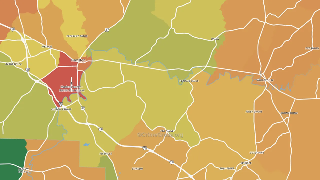 Marion County, AL Map of Theft Rates