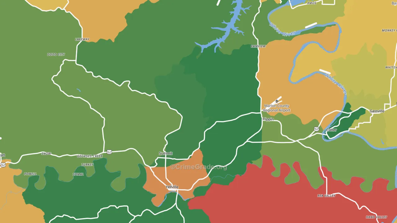 Marion County, AR Map of Theft Rates