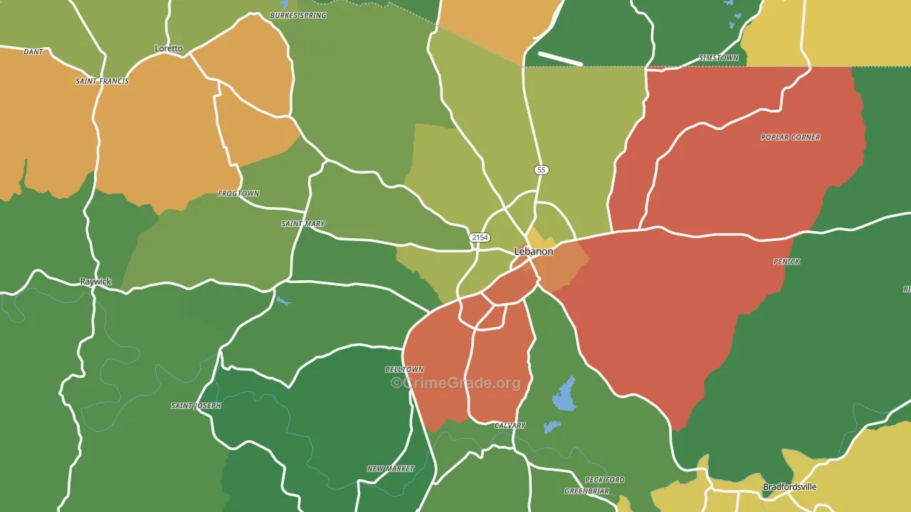 Marion County, KY Map of Theft Rates