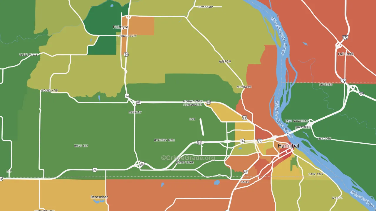 Marion County, MO Map of Theft Rates