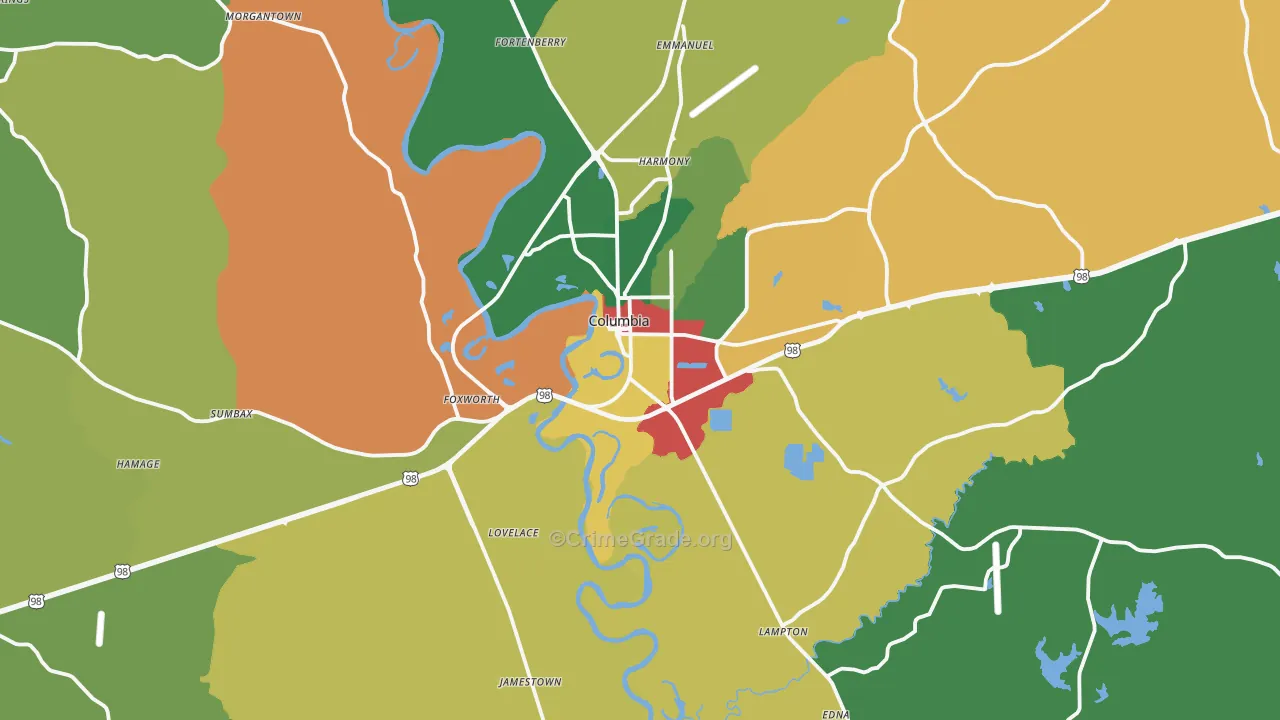 Marion County, MS Map of Theft Rates