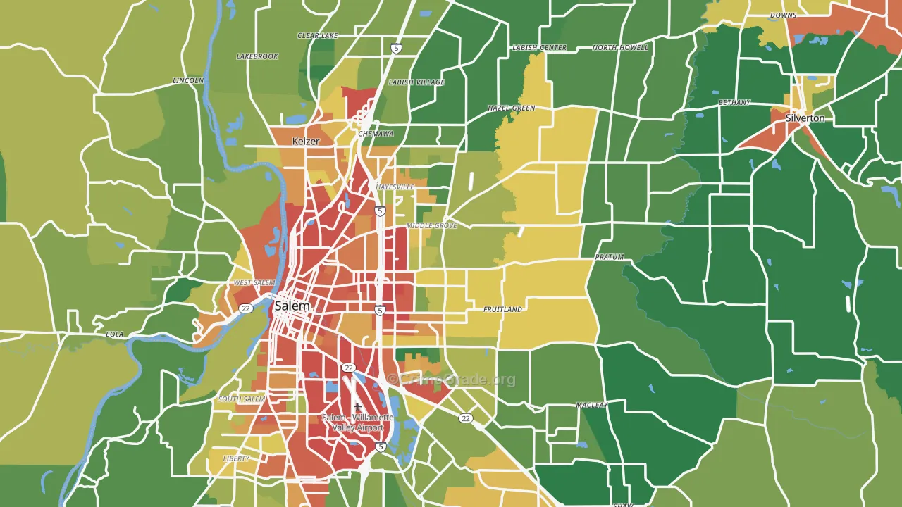 Marion County, OR Map of Theft Rates