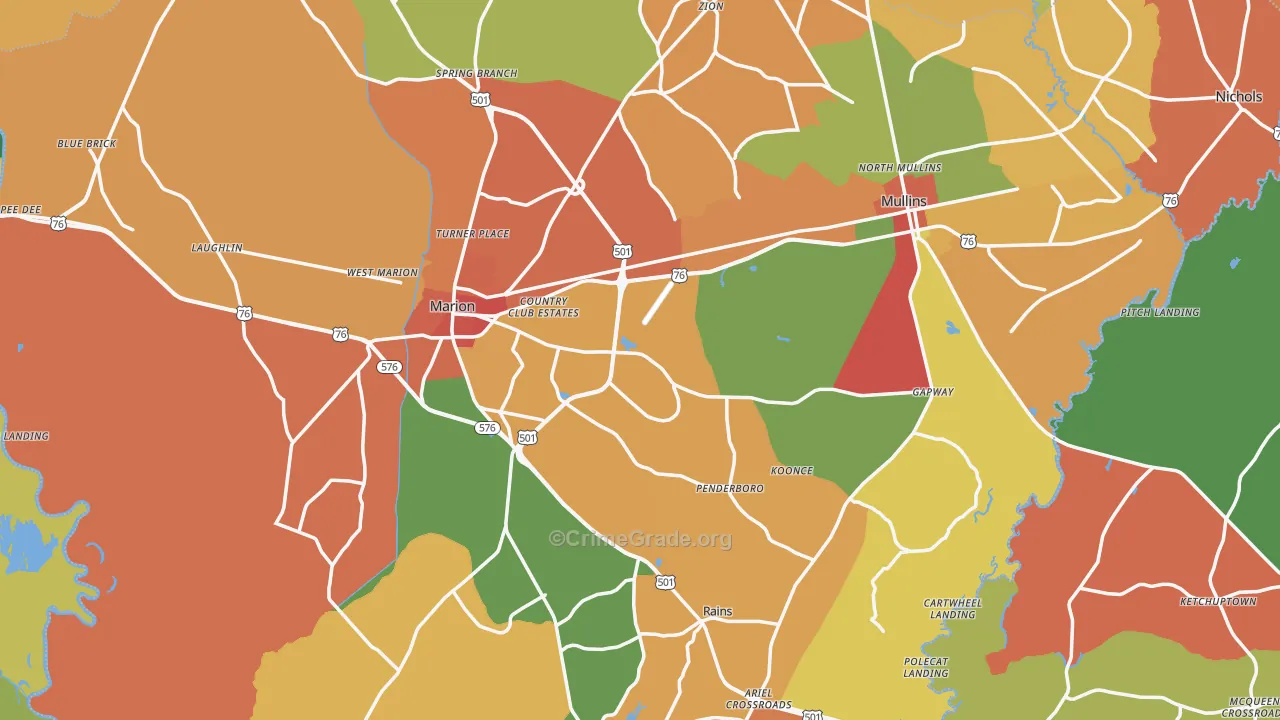 Marion County, SC Map of Theft Rates
