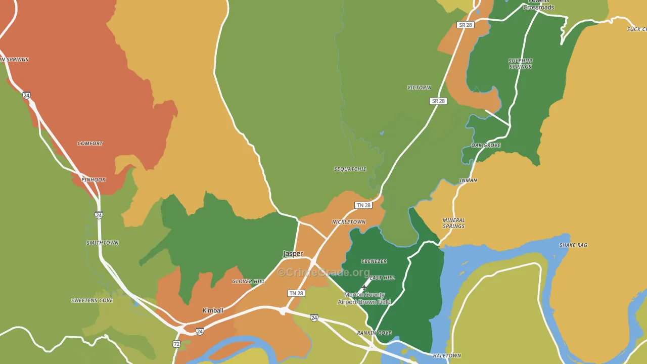 Marion County, TN Map of Theft Rates
