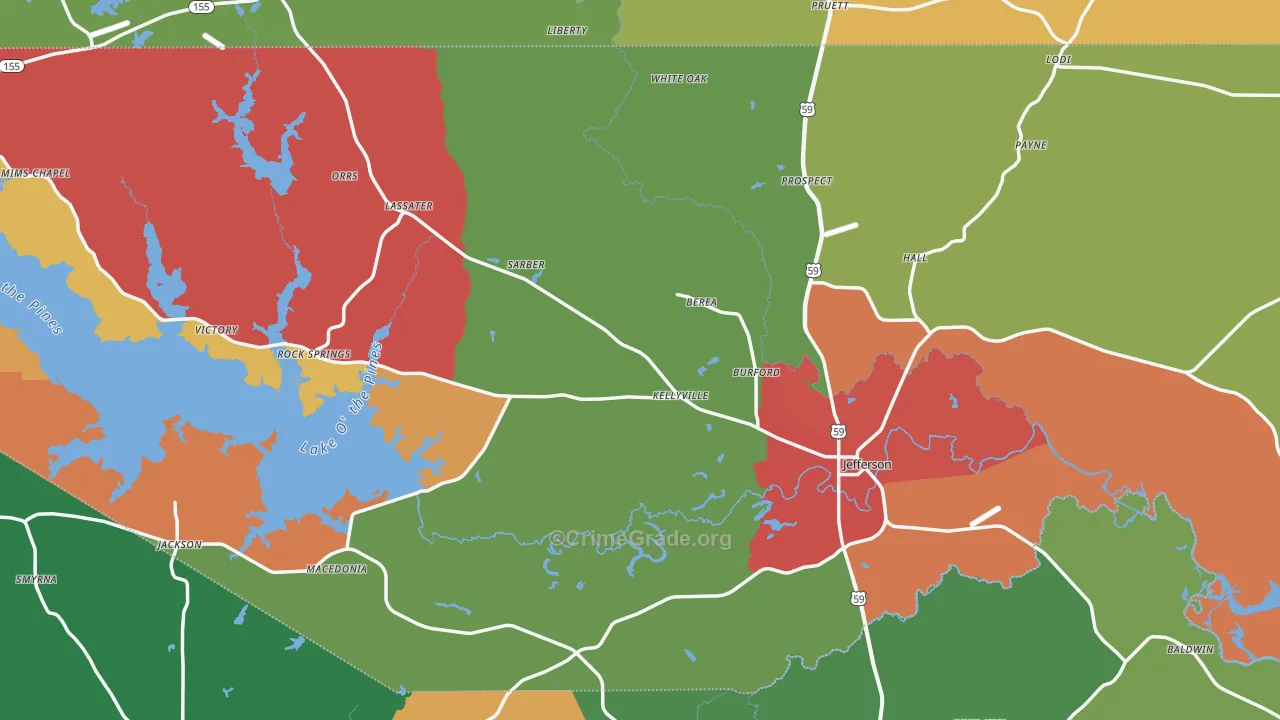 Marion County, TX Map of Theft Rates