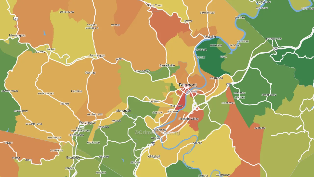Marion County, WV Map of Theft Rates