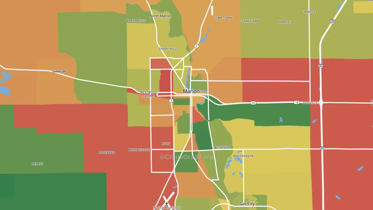 Marion, IN Map of Theft Rates