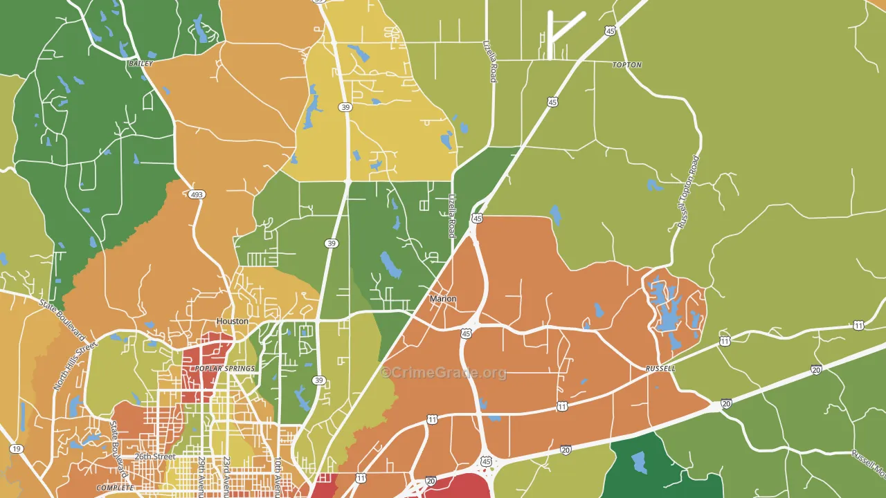 Marion, MS Map of Theft Rates