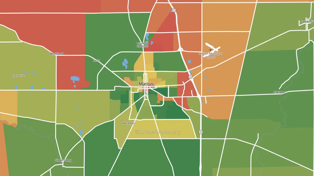 Marion, OH Map of Theft Rates