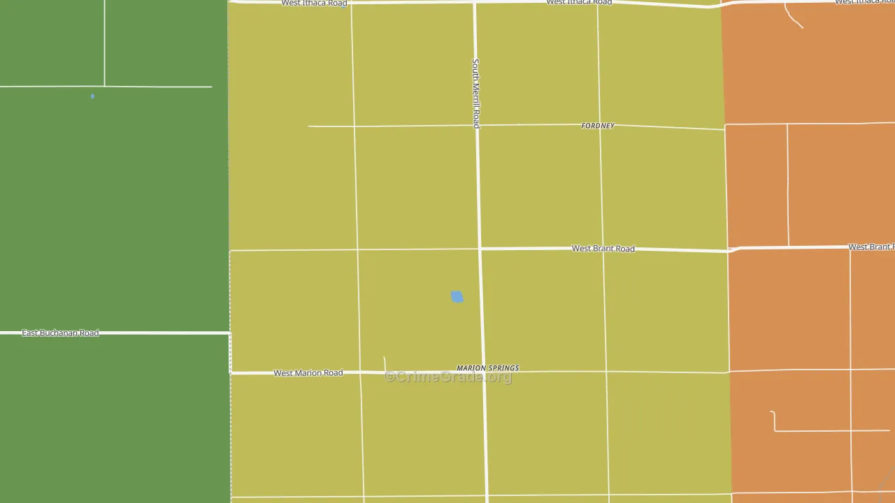 Marion Springs, MI Map of Theft Rates