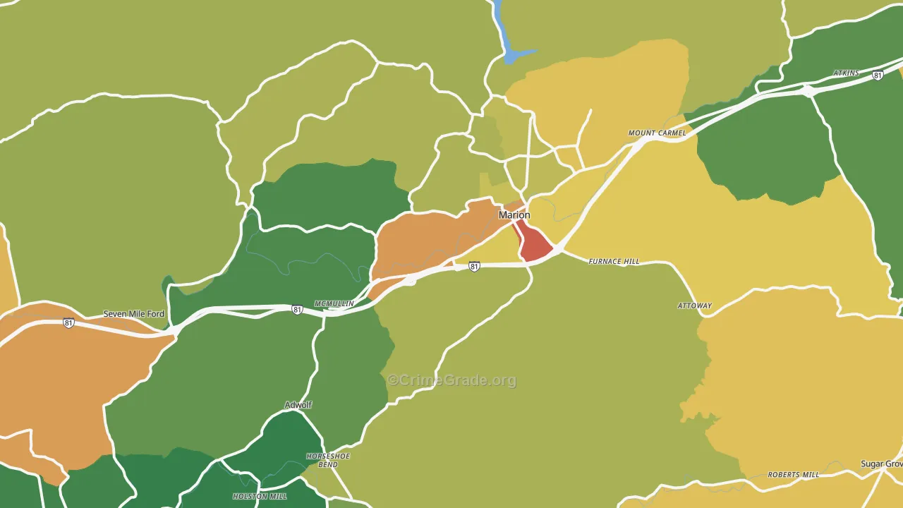 Marion, VA Map of Theft Rates