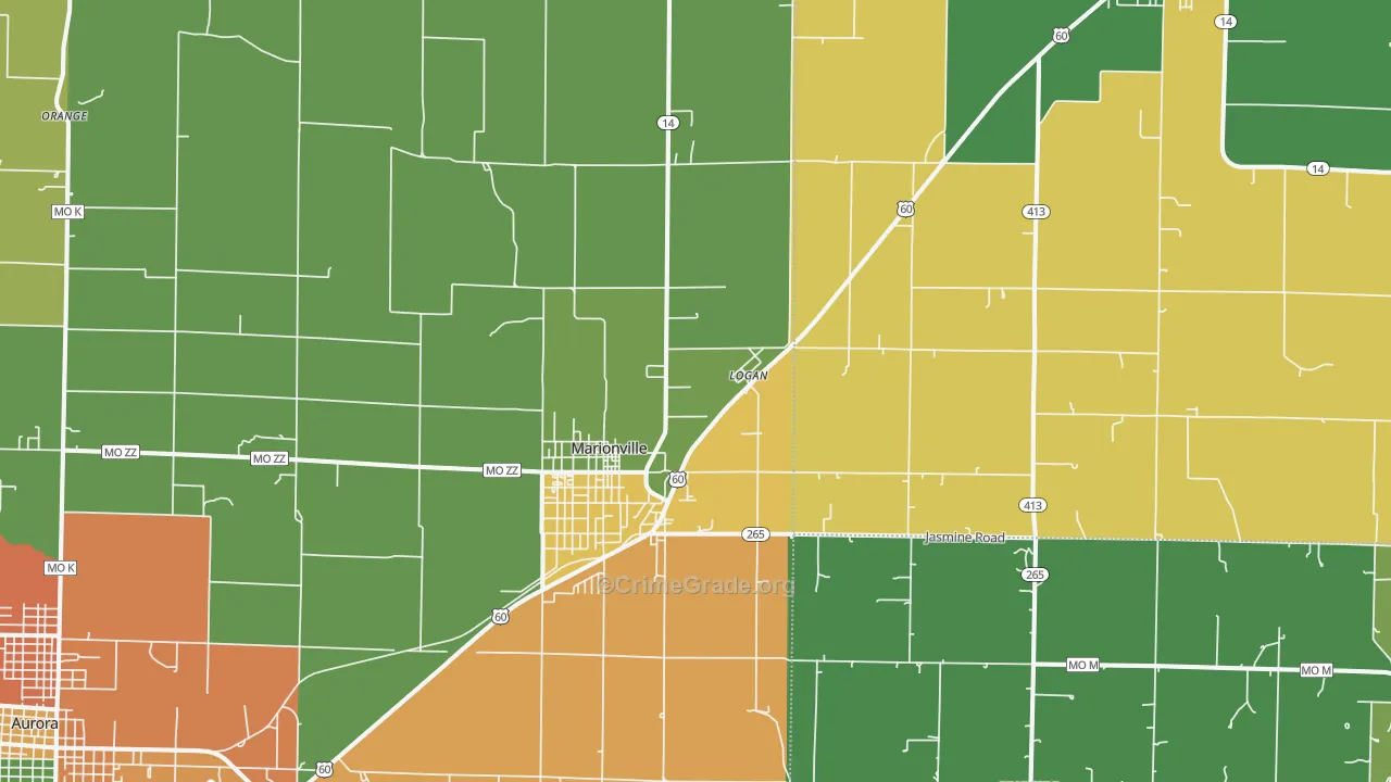 Marionville, MO Map of Theft Rates