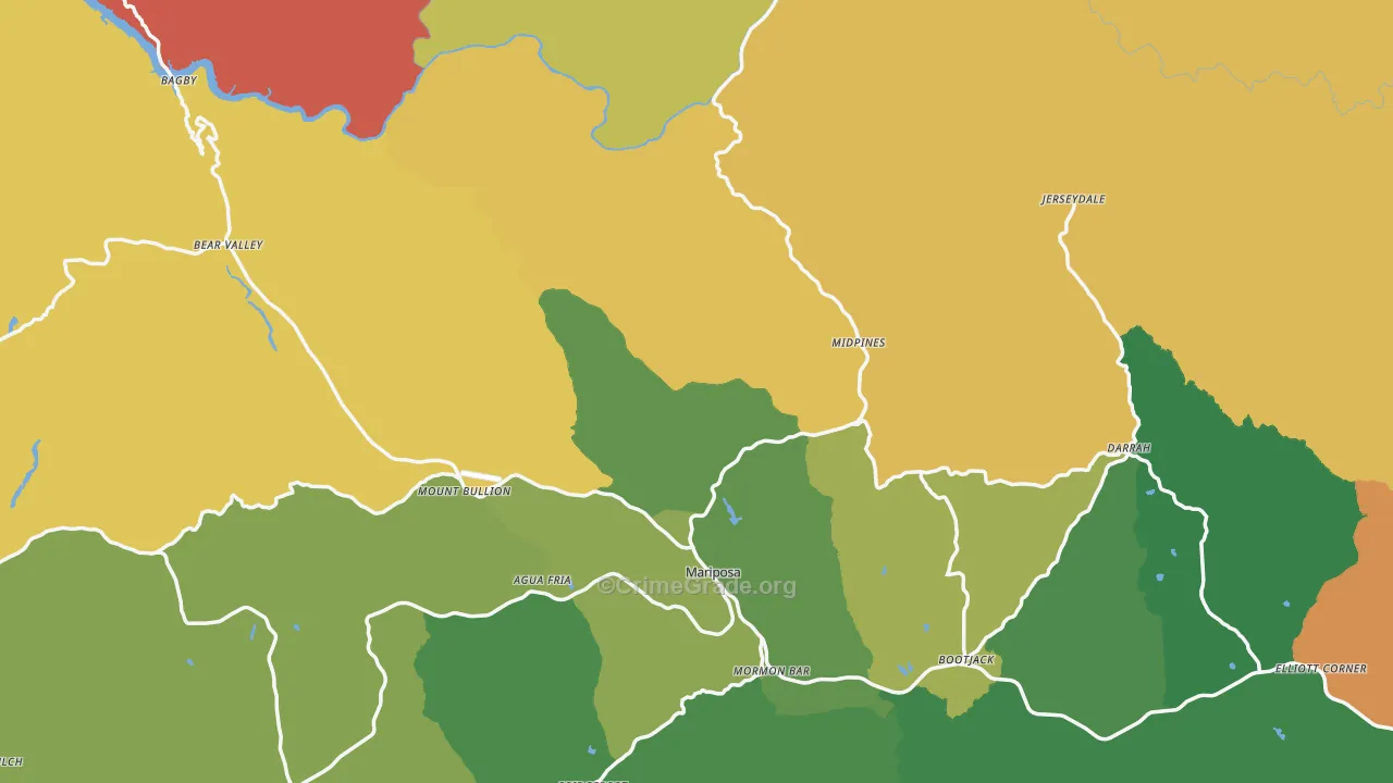 Mariposa County, CA Map of Theft Rates