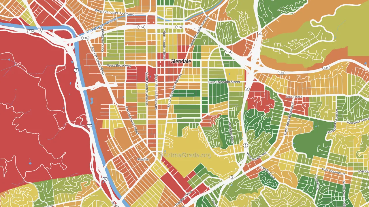 Mariposa, Glendale, CA Map of Theft Rates