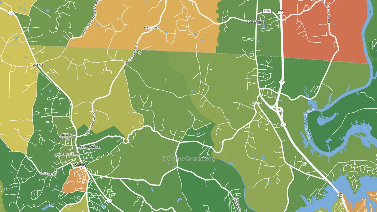 Mariposa, NC Map of Theft Rates