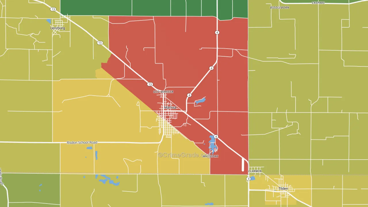 Marissa, IL Map of Theft Rates