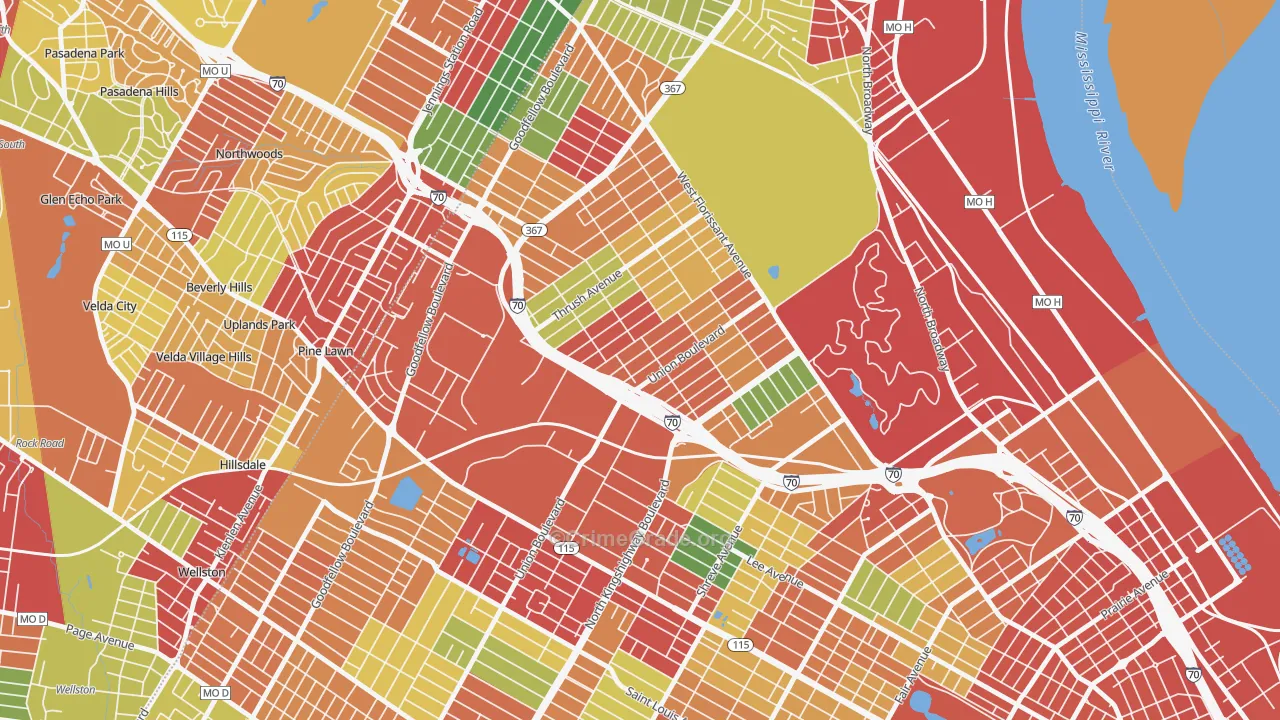 Mark Twain, St. Louis, MO Map of Theft Rates
