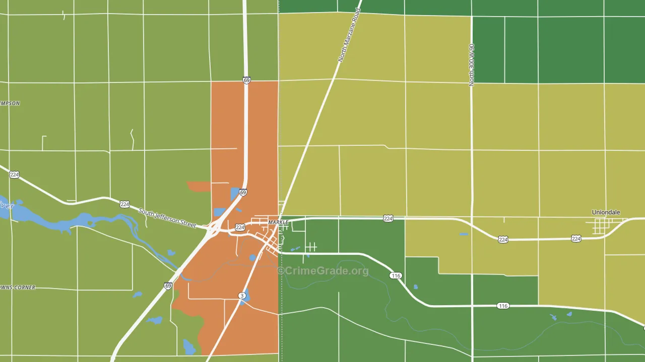 Markle, IN Map of Theft Rates