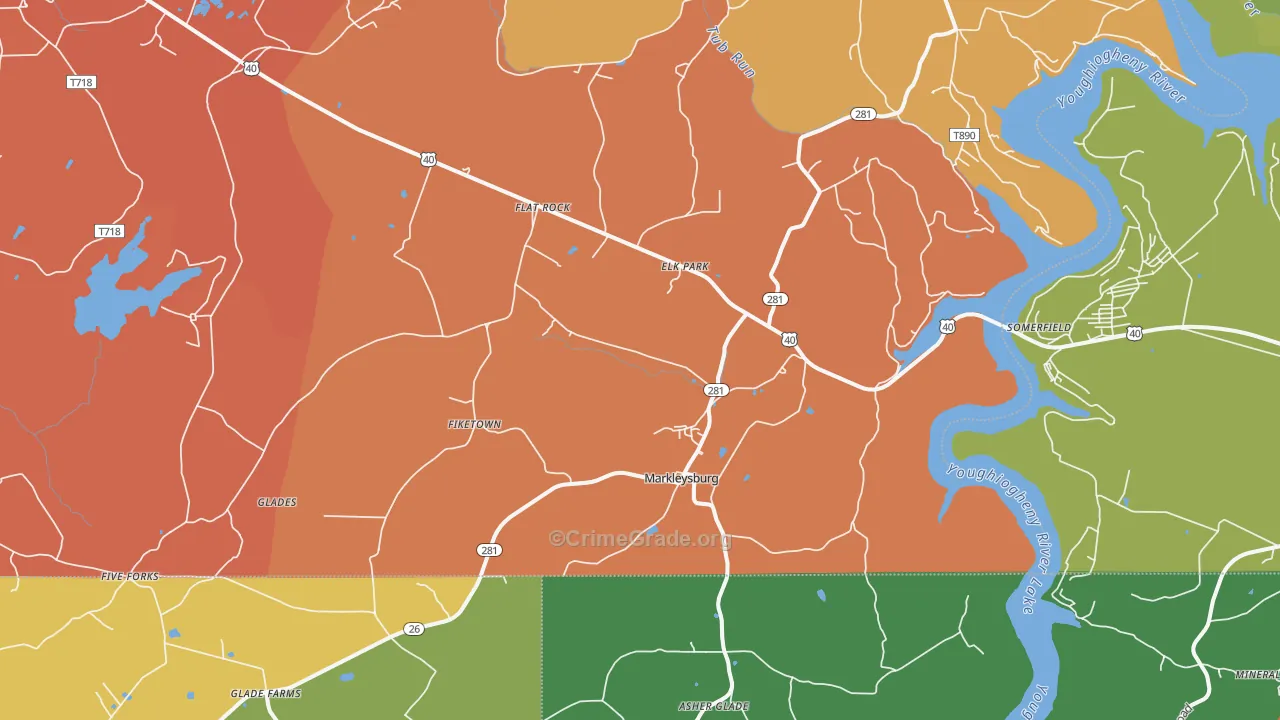Markleysburg, PA Map of Theft Rates