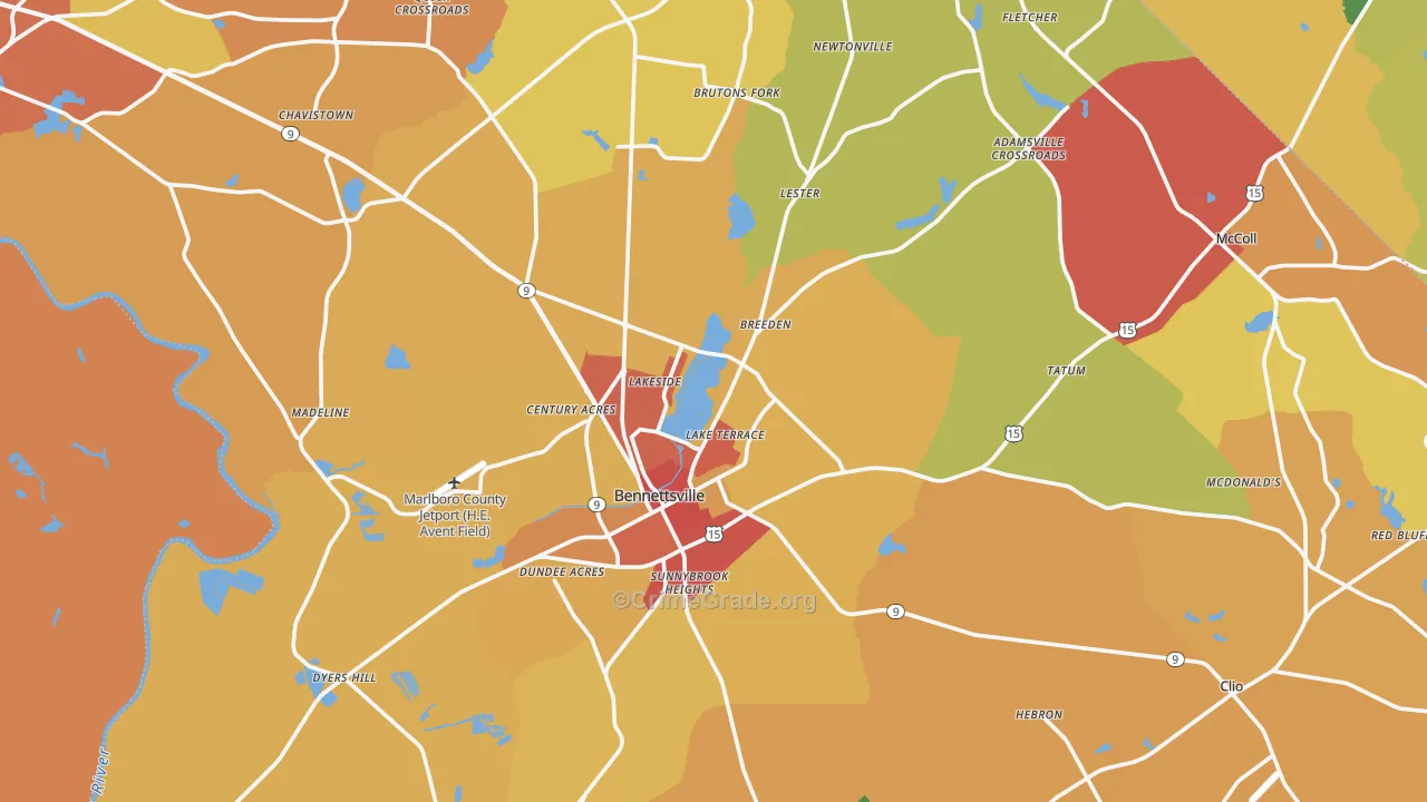 Marlboro County, SC Map of Theft Rates