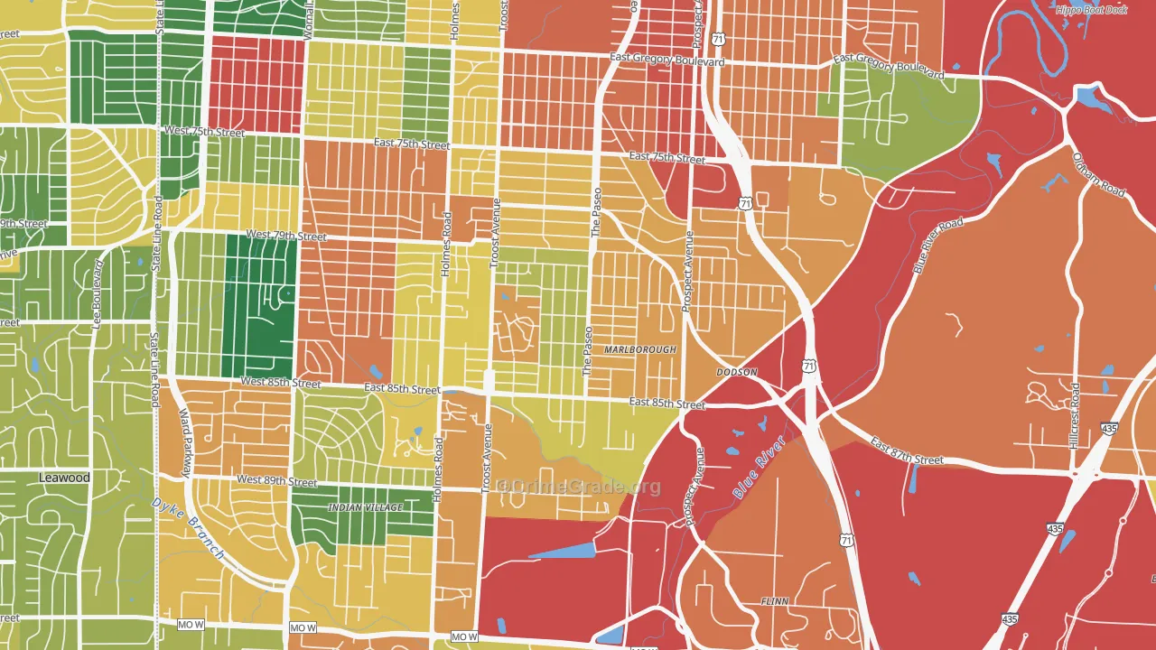 Marlborough Heights-Marlborough Pride, Kansas City, MO Map of Theft Rates