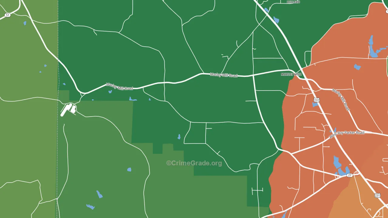 Marley Mill, AL Map of Theft Rates