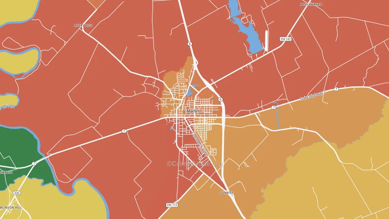 Marlin, TX Map of Theft Rates