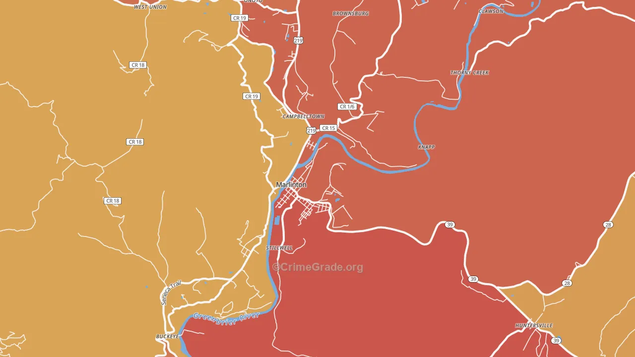 Marlinton, WV Map of Theft Rates