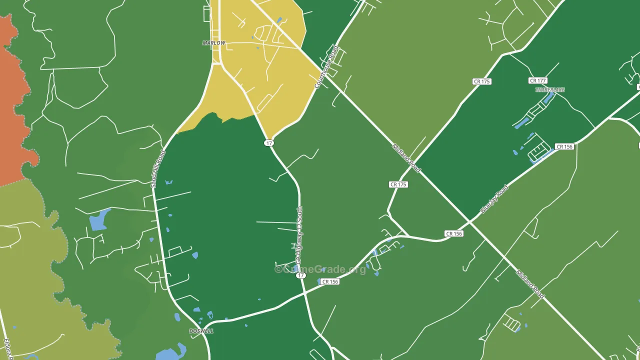 Marlow, GA Map of Theft Rates