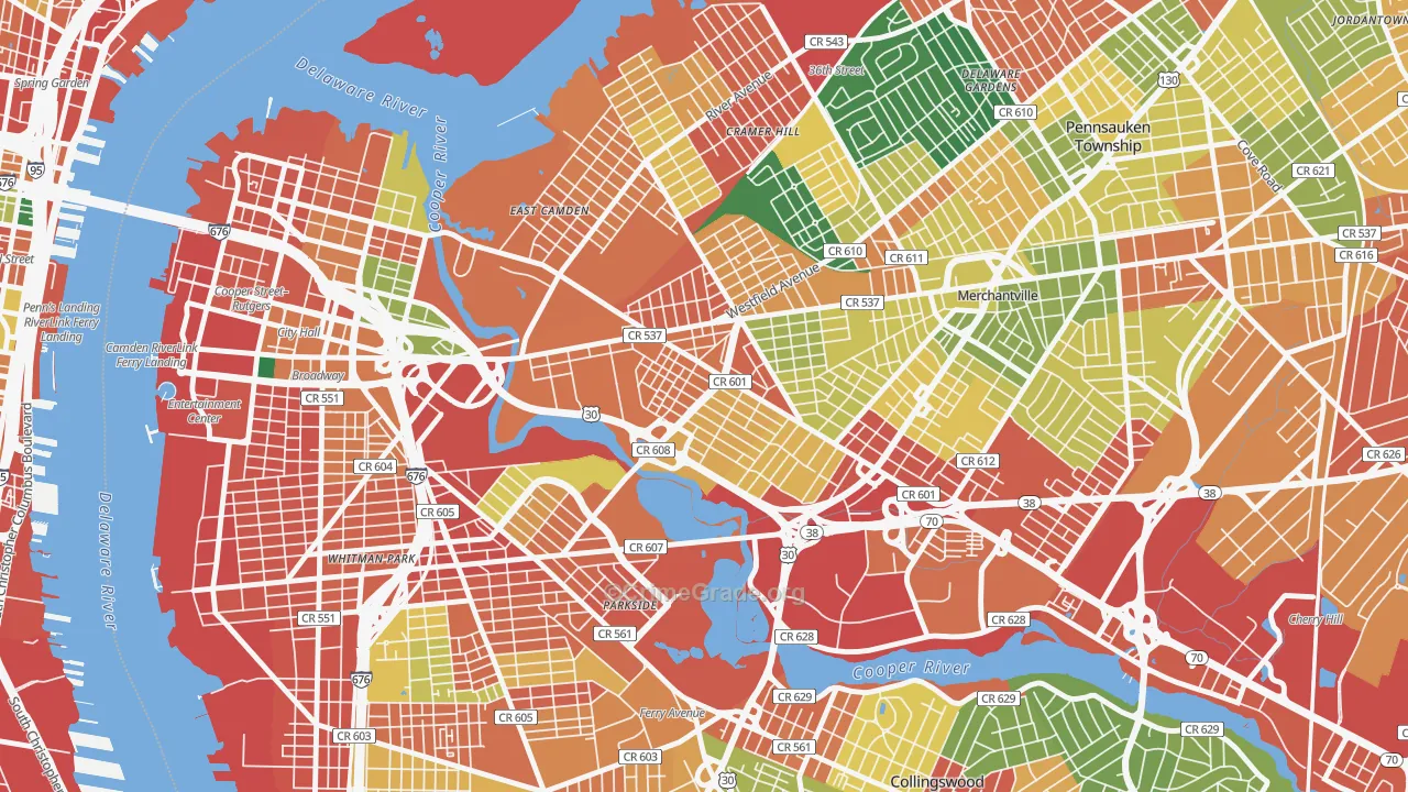 Marlton, Camden, NJ Map of Theft Rates