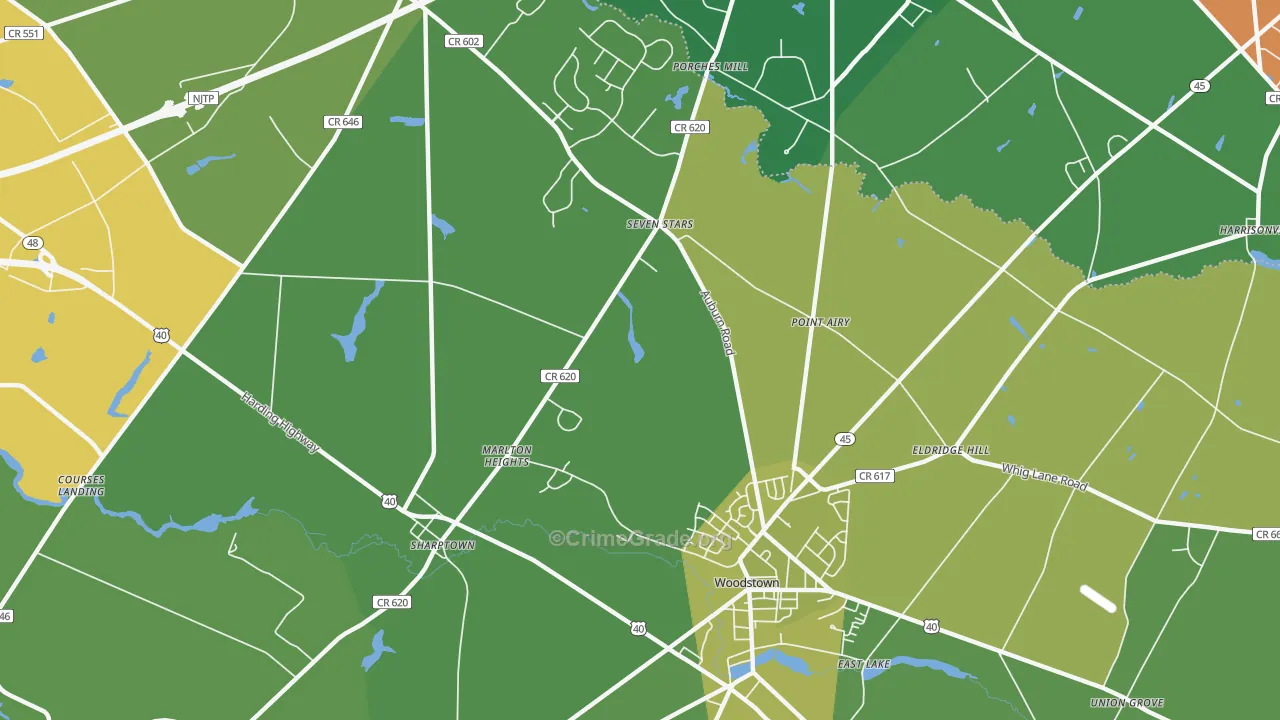 Marlton Heights, NJ Map of Theft Rates